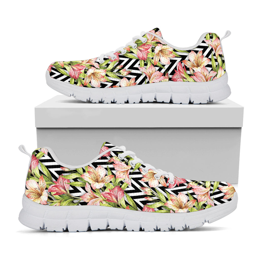 Pastel Alstroemeria Zigzag Pattern Print White Sneakers