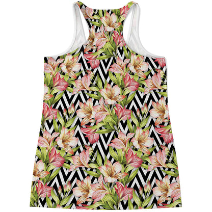 Pastel Alstroemeria Zigzag Pattern Print Women's Racerback Tank Top