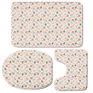 Pastel Axolotl Pattern Print 3 Piece Bath Mat Set