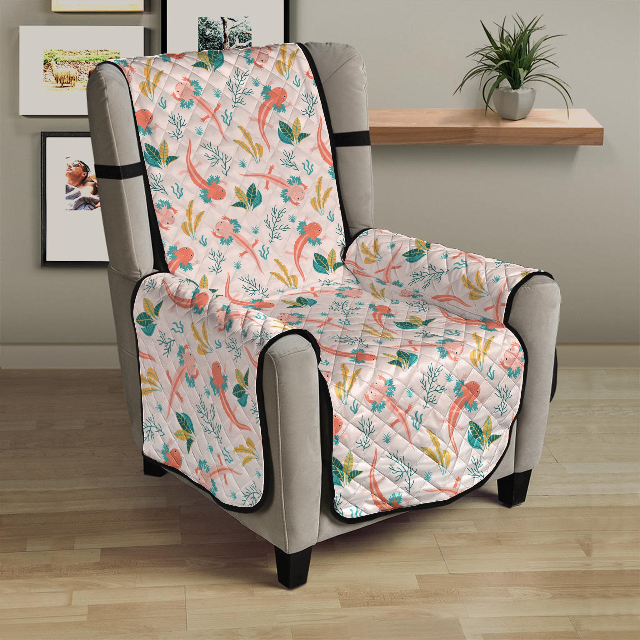 Pastel Axolotl Pattern Print Armchair Protector