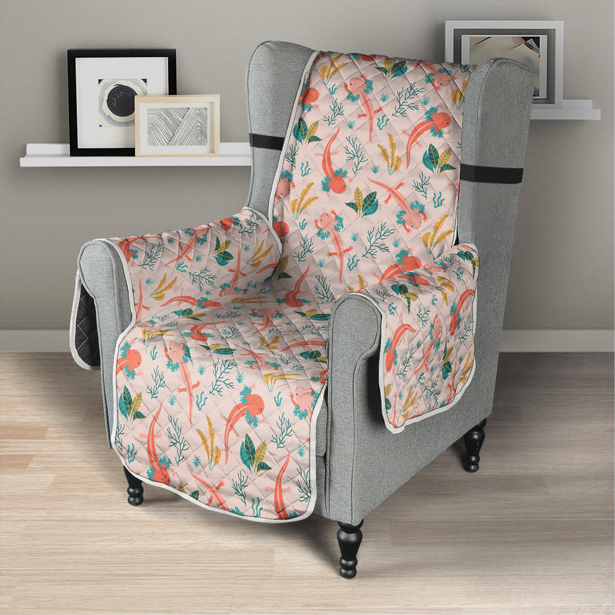 Pastel Axolotl Pattern Print Armchair Protector