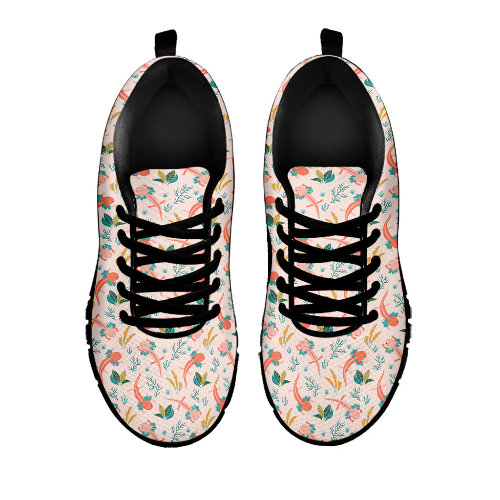 Pastel Axolotl Pattern Print Black Sneakers