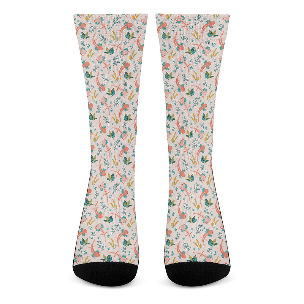 Pastel Axolotl Pattern Print Crew Socks