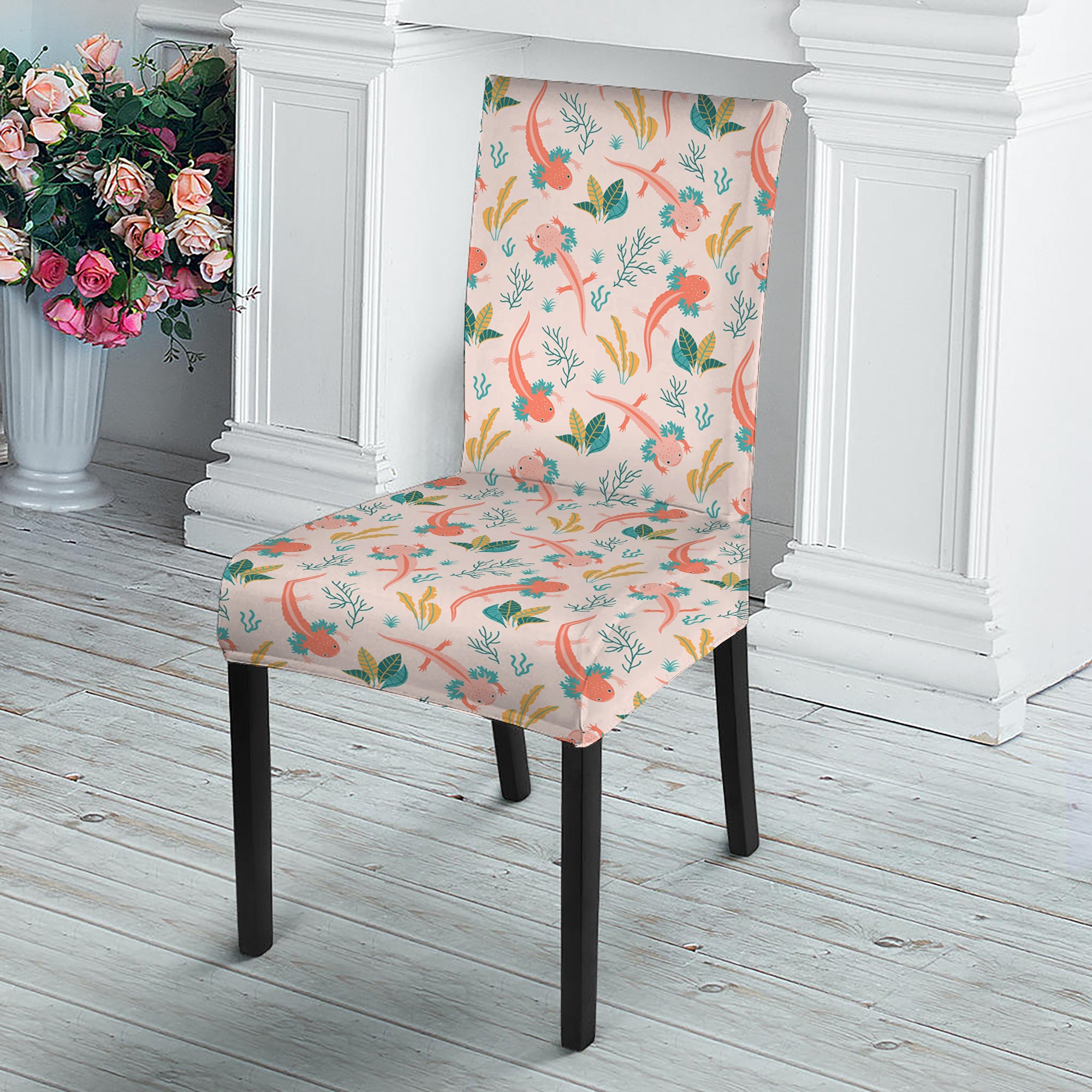 Pastel Axolotl Pattern Print Dining Chair Slipcover