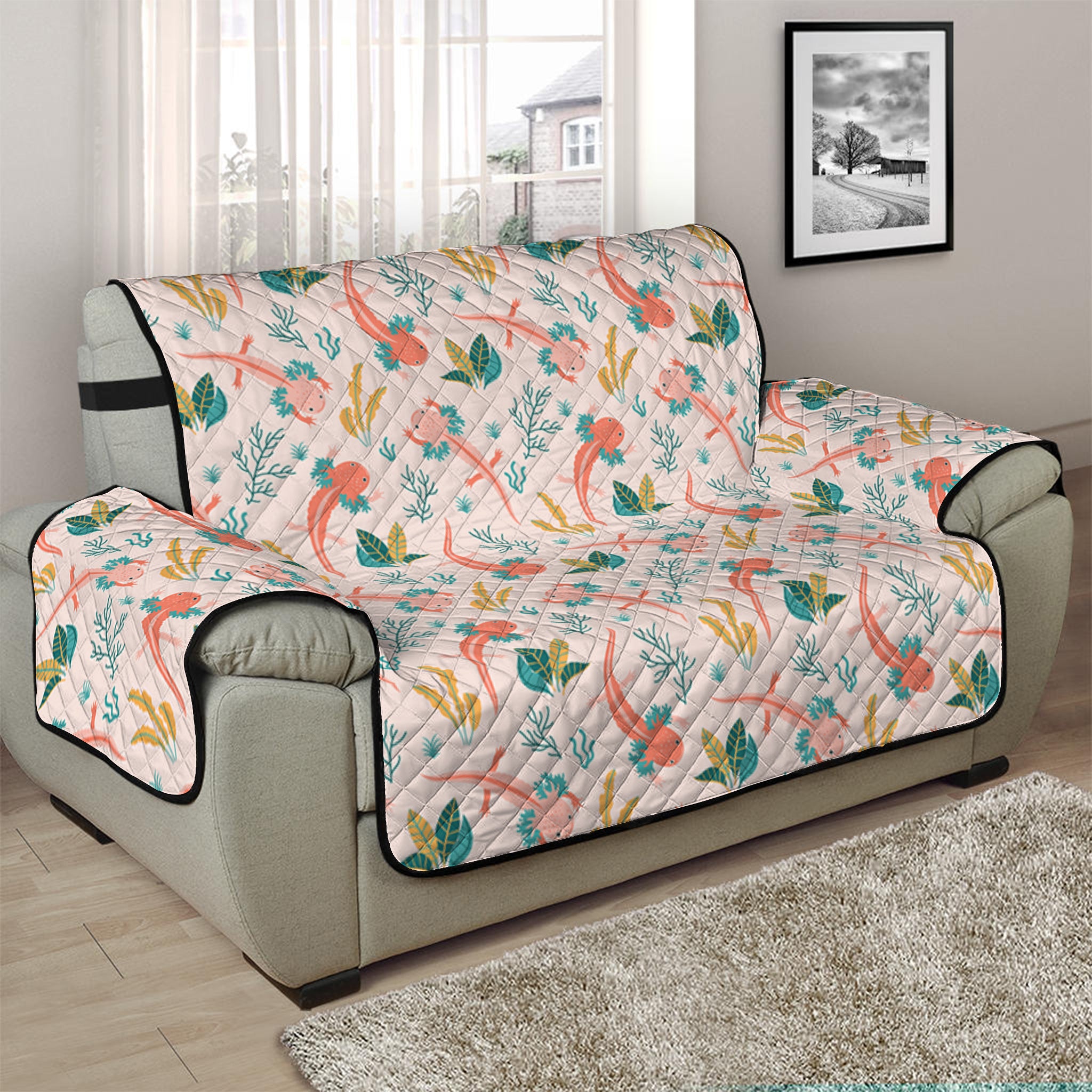 Pastel Axolotl Pattern Print Half Sofa Protector