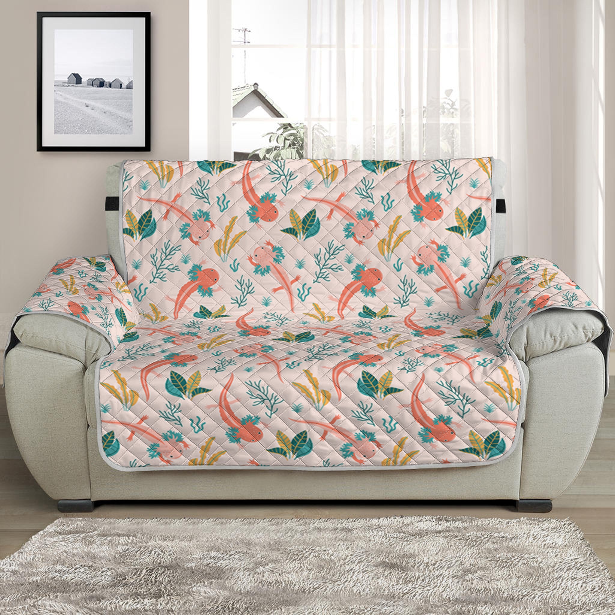 Pastel Axolotl Pattern Print Half Sofa Protector