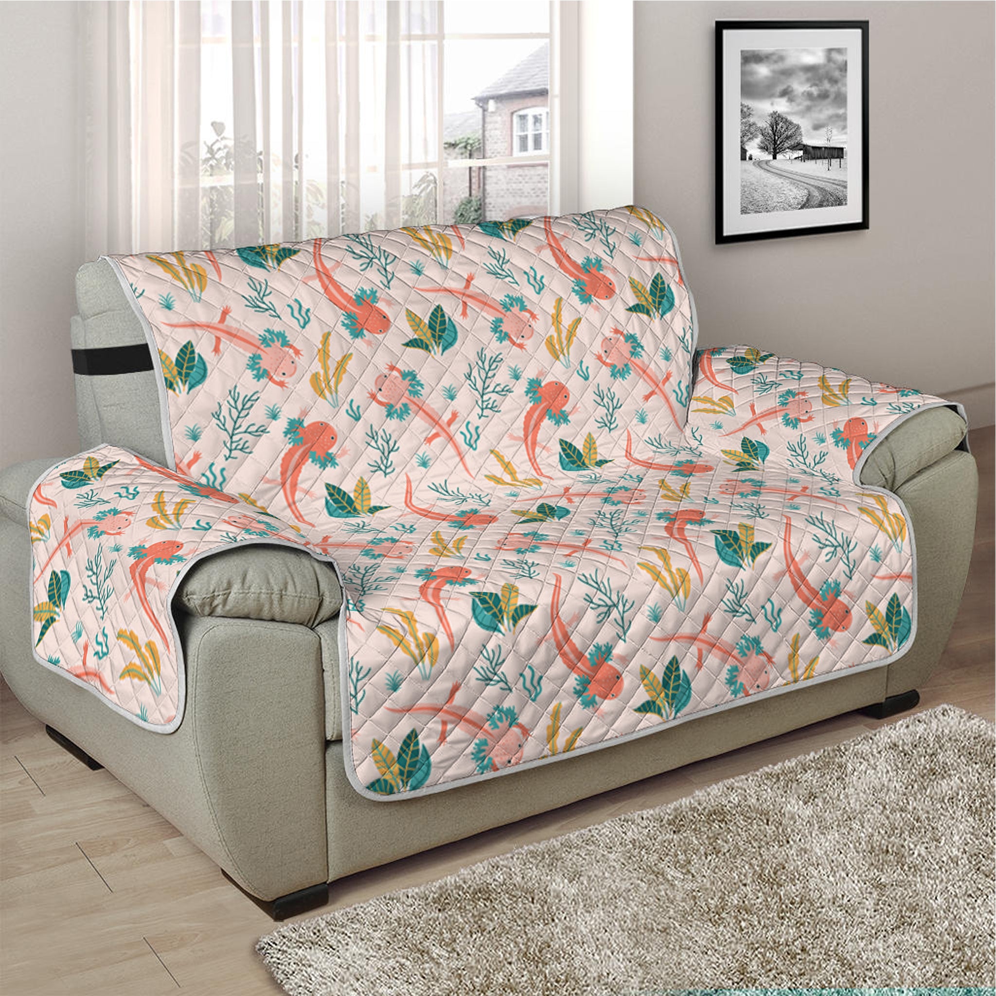 Pastel Axolotl Pattern Print Half Sofa Protector