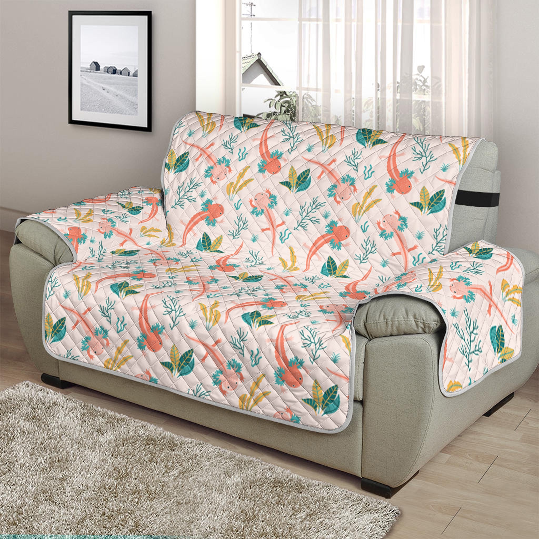 Pastel Axolotl Pattern Print Half Sofa Protector