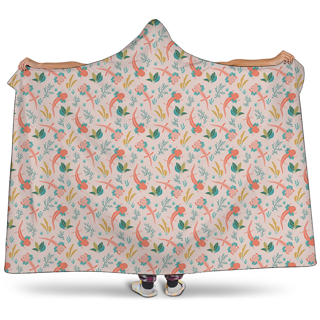 Pastel Axolotl Pattern Print Hooded Blanket