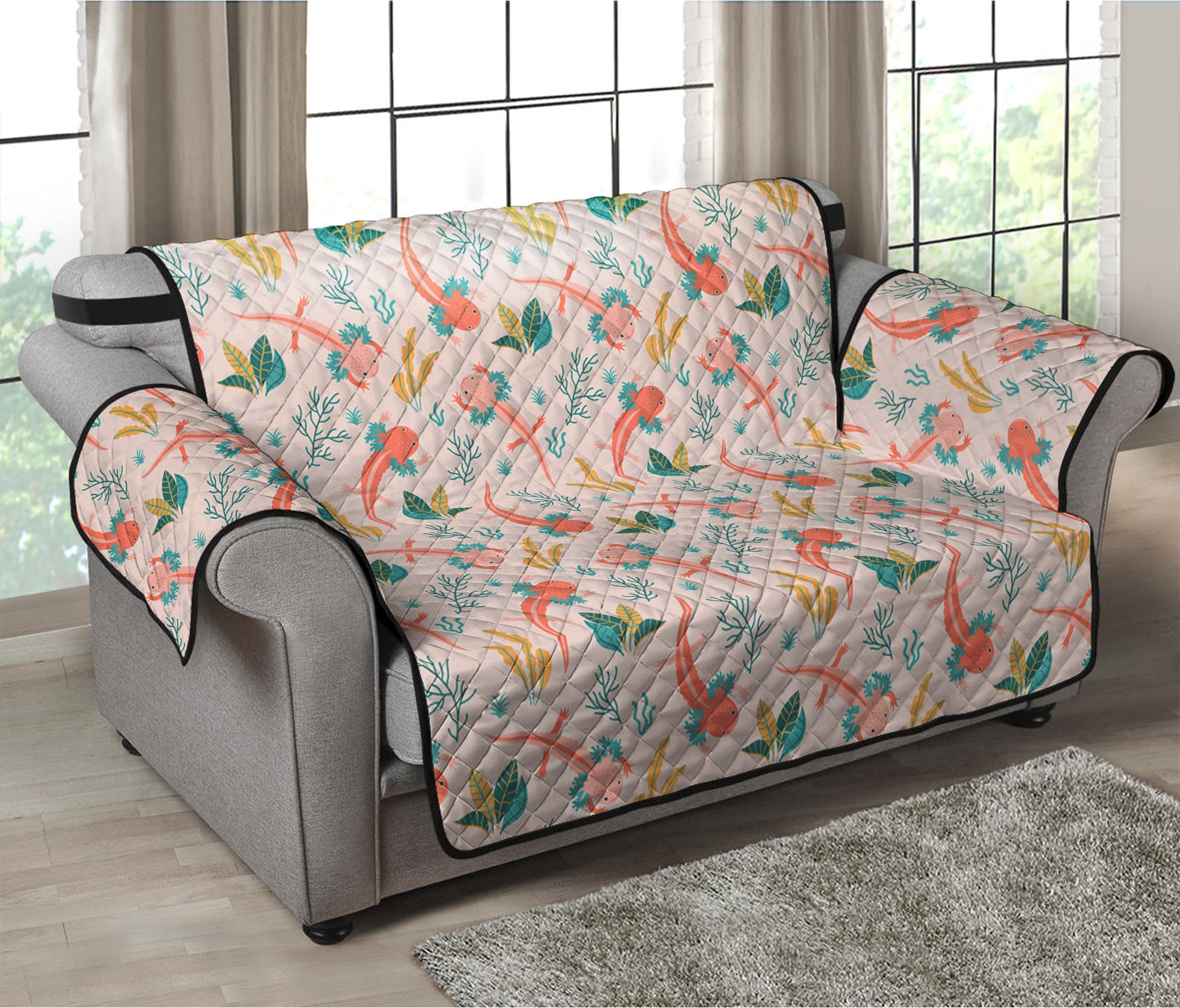 Pastel Axolotl Pattern Print Loveseat Protector