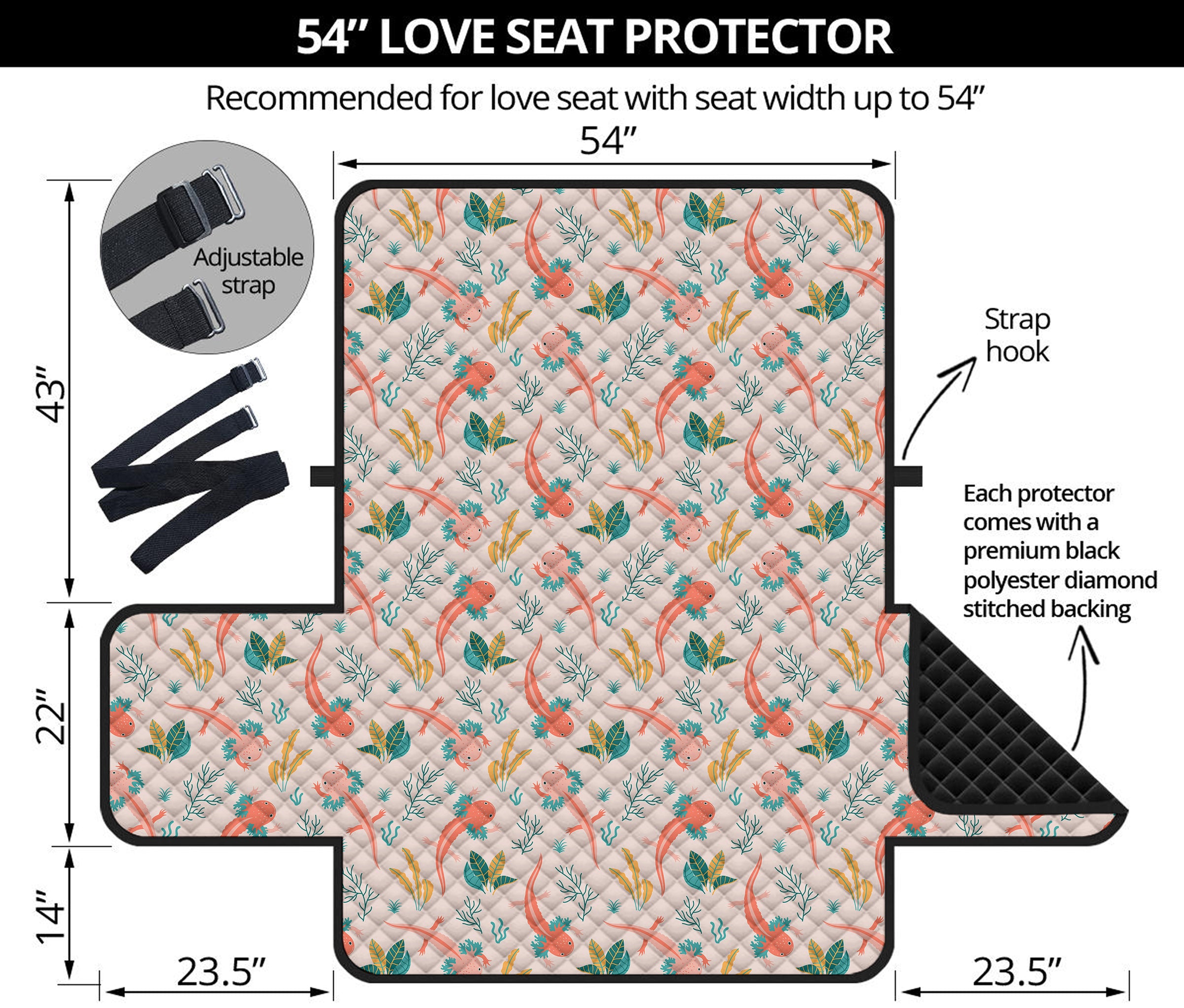 Pastel Axolotl Pattern Print Loveseat Protector