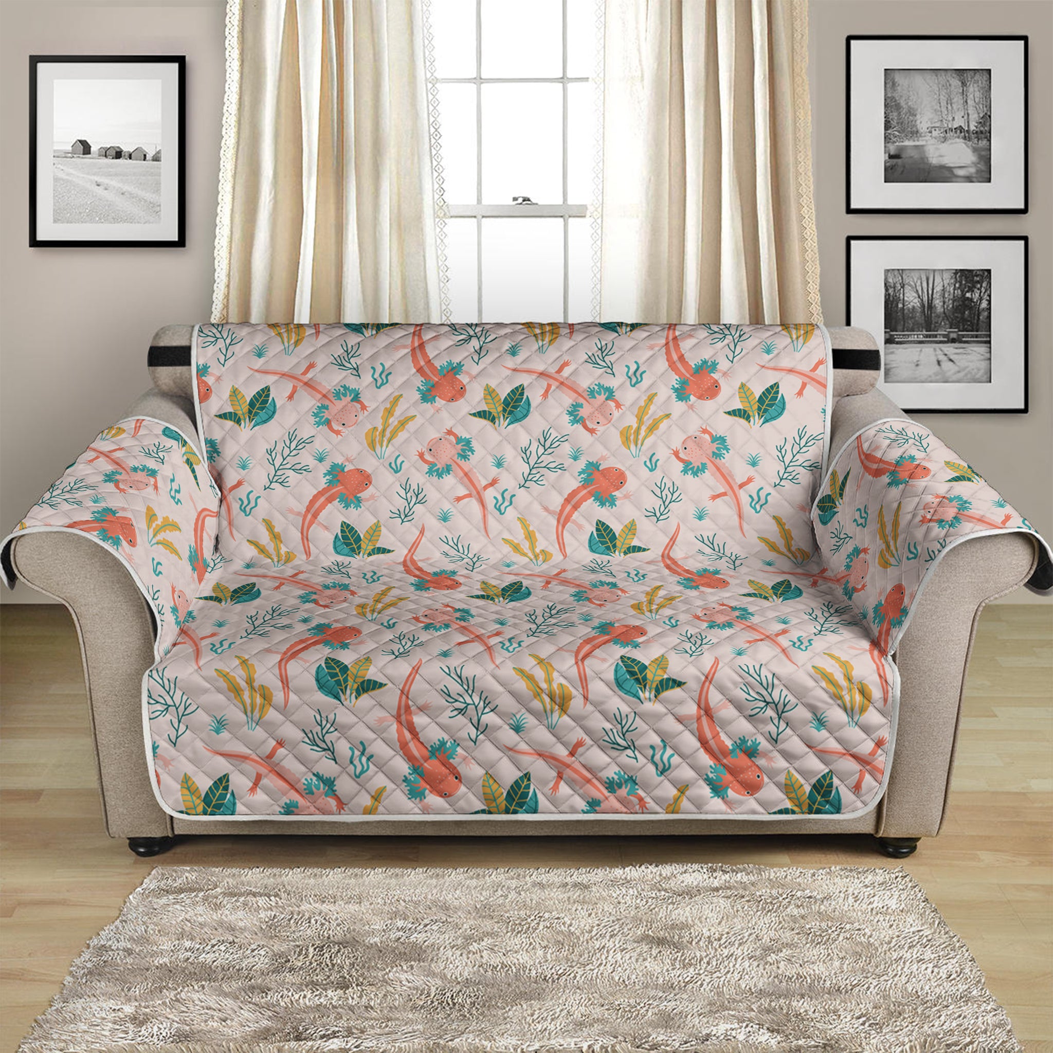 Pastel Axolotl Pattern Print Loveseat Protector