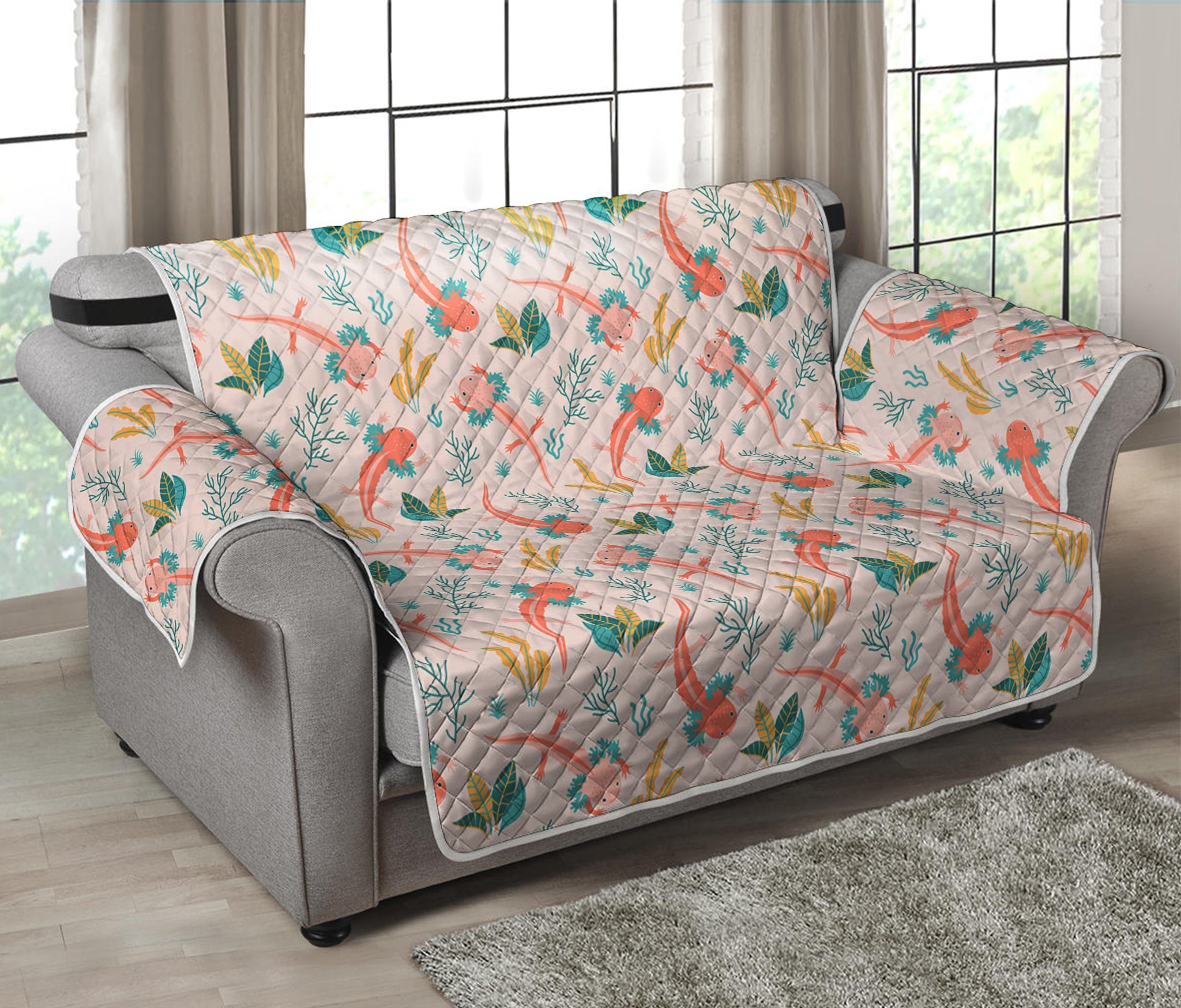 Pastel Axolotl Pattern Print Loveseat Protector