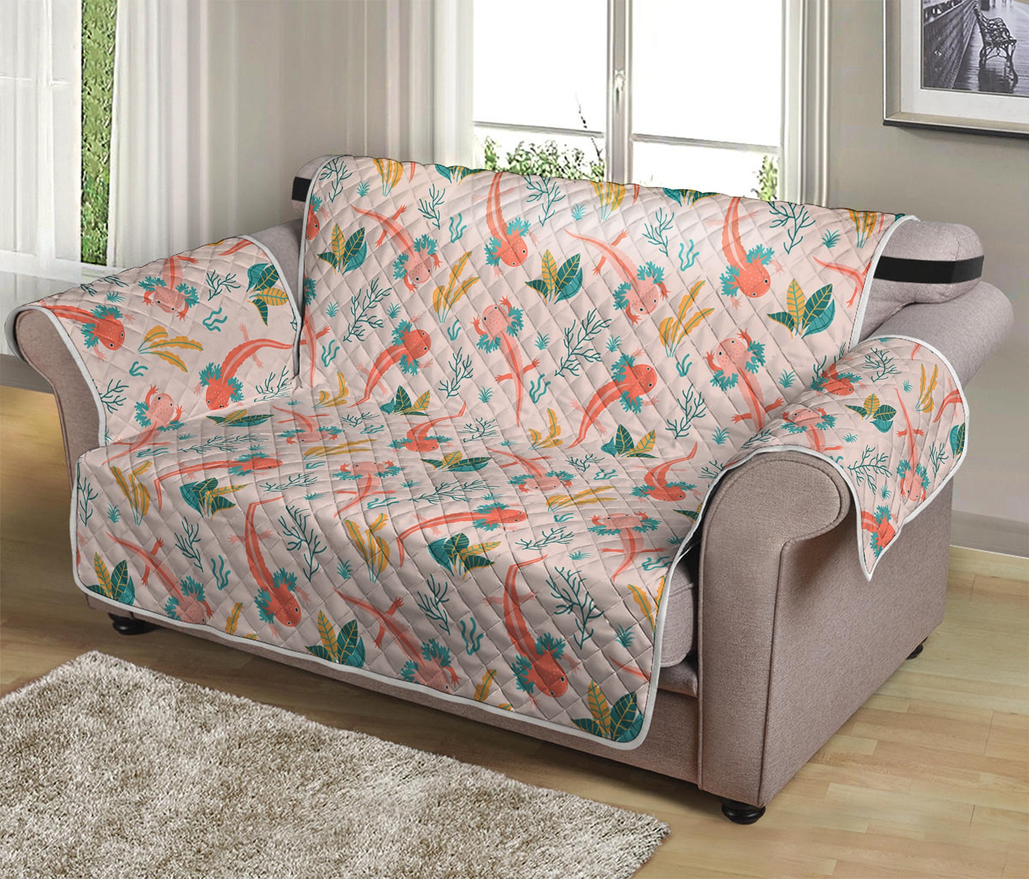 Pastel Axolotl Pattern Print Loveseat Protector