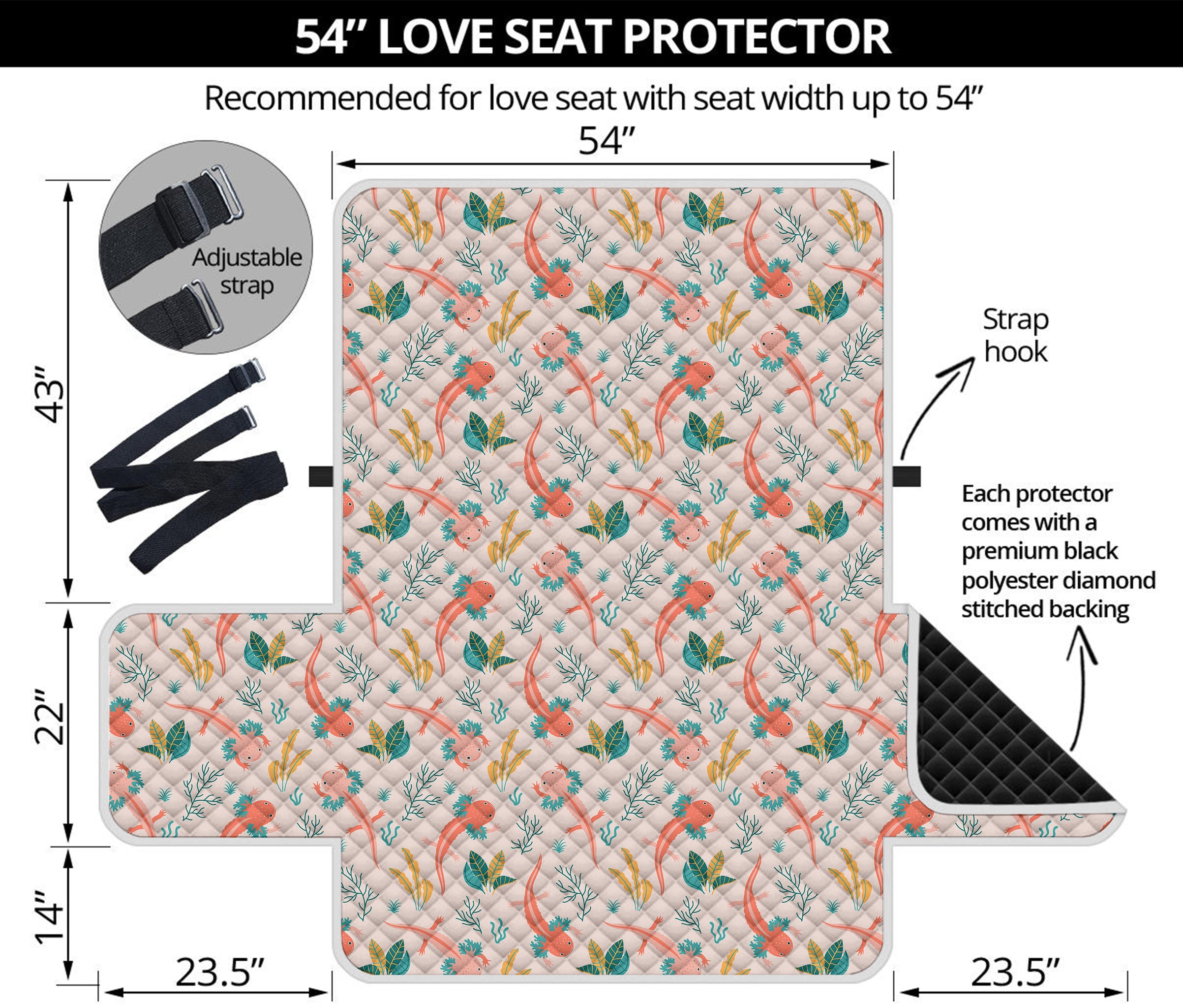 Pastel Axolotl Pattern Print Loveseat Protector