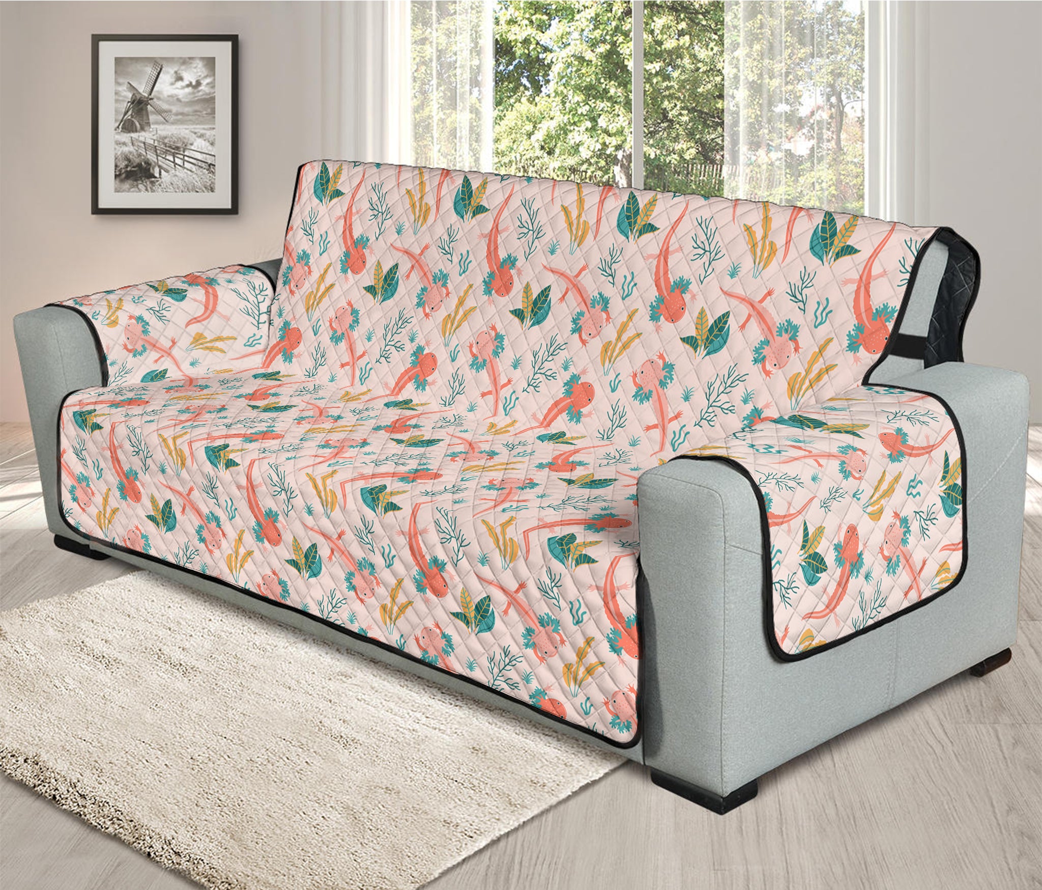 Pastel Axolotl Pattern Print Oversized Sofa Protector