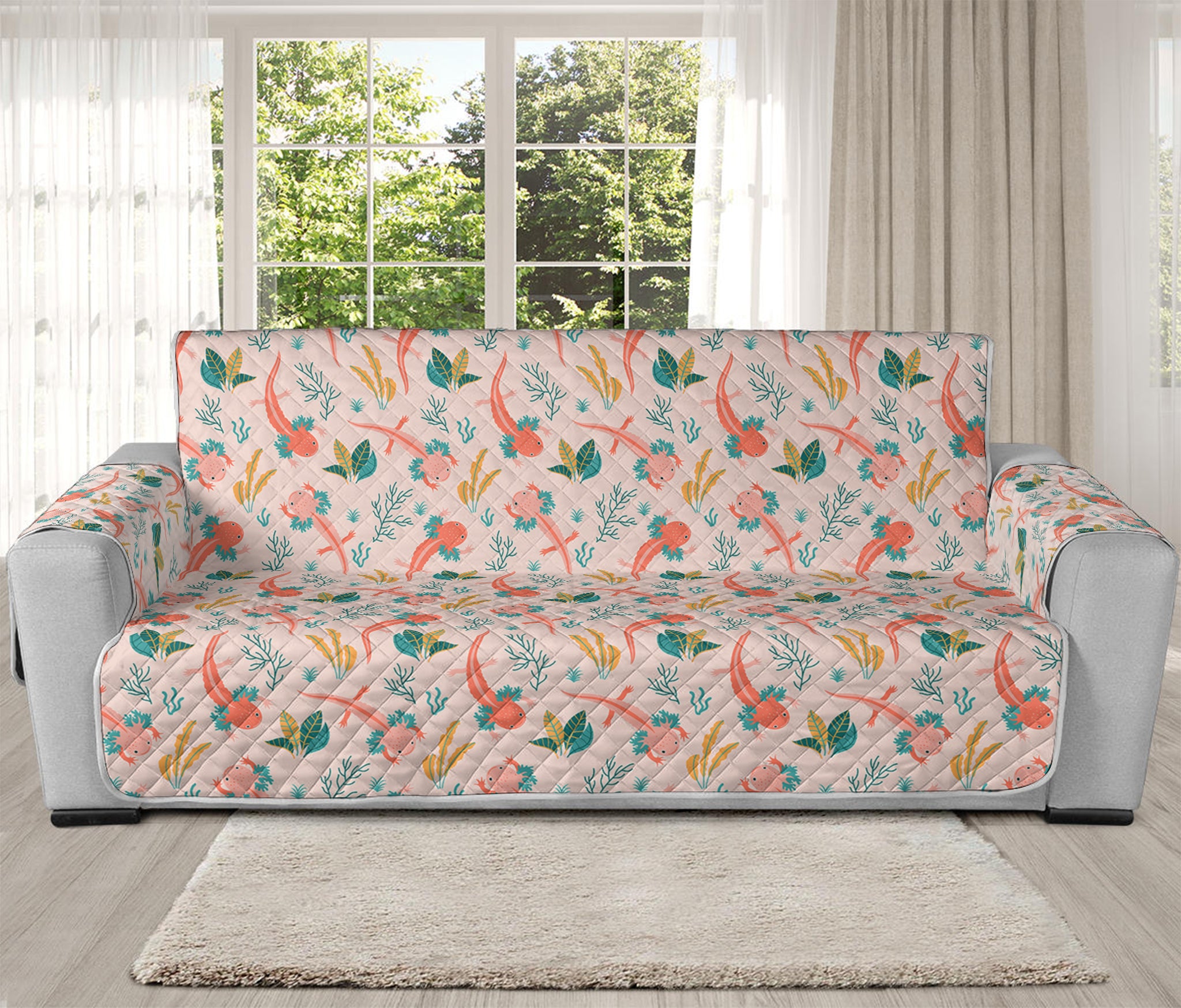 Pastel Axolotl Pattern Print Oversized Sofa Protector