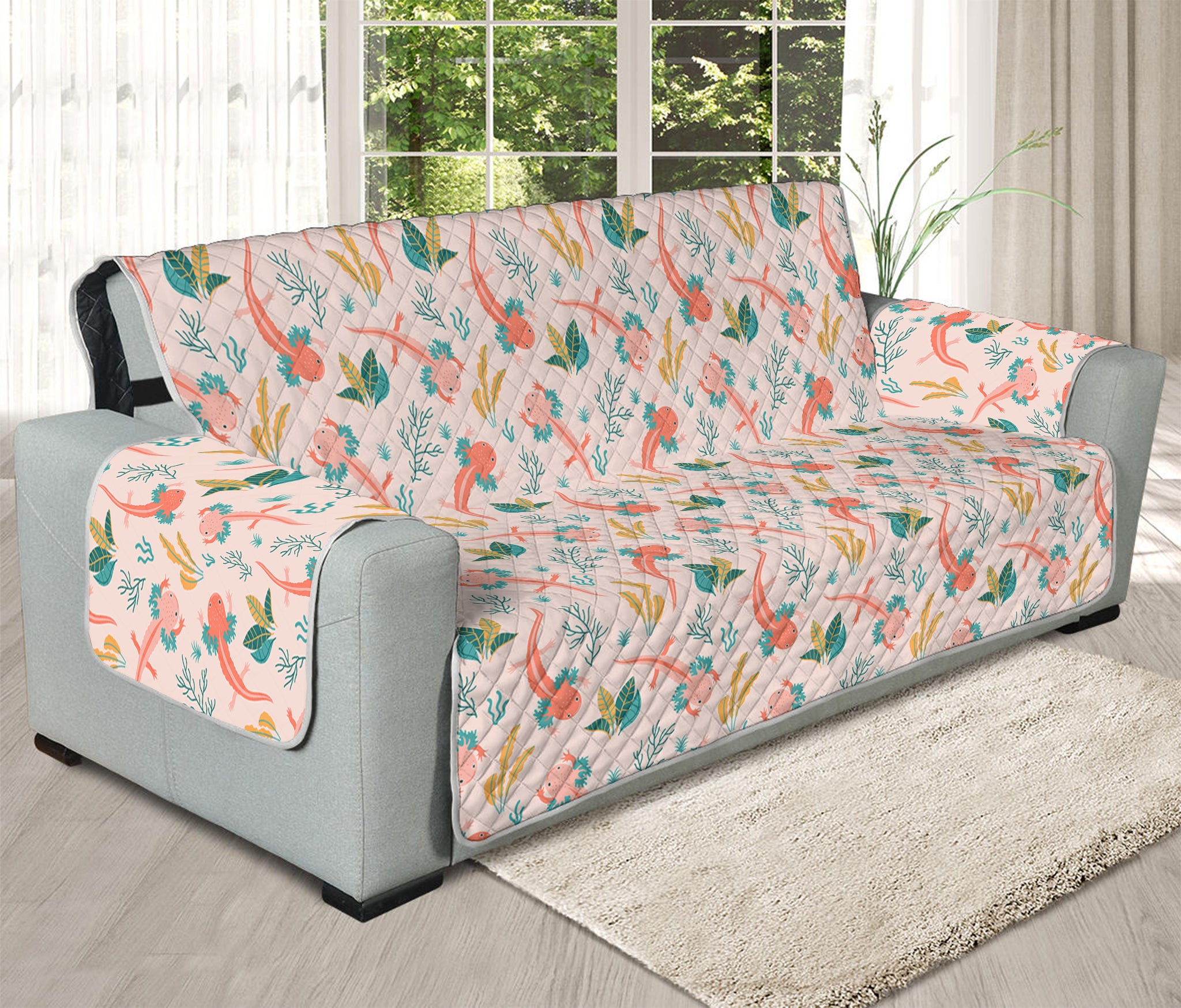 Pastel Axolotl Pattern Print Oversized Sofa Protector