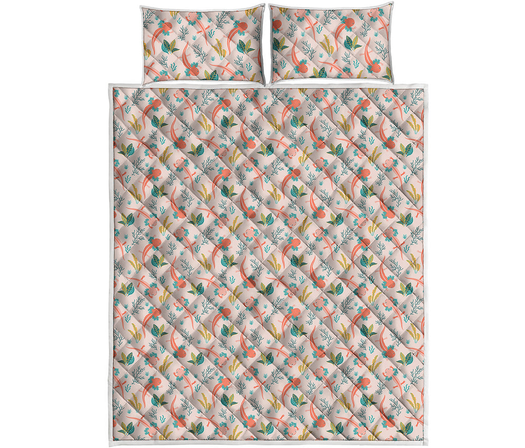 Pastel Axolotl Pattern Print Quilt Bed Set