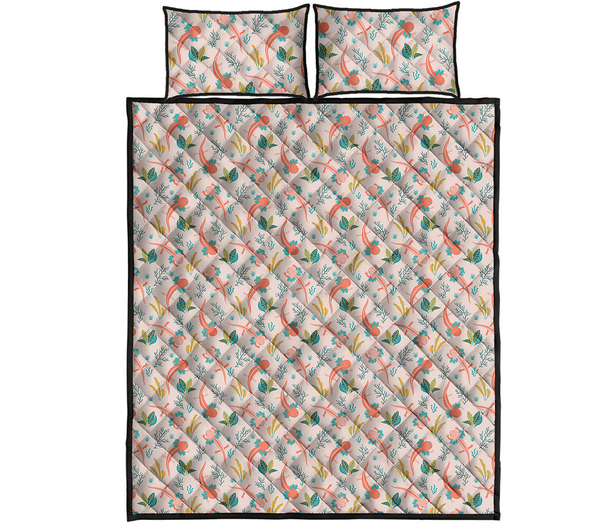 Pastel Axolotl Pattern Print Quilt Bed Set