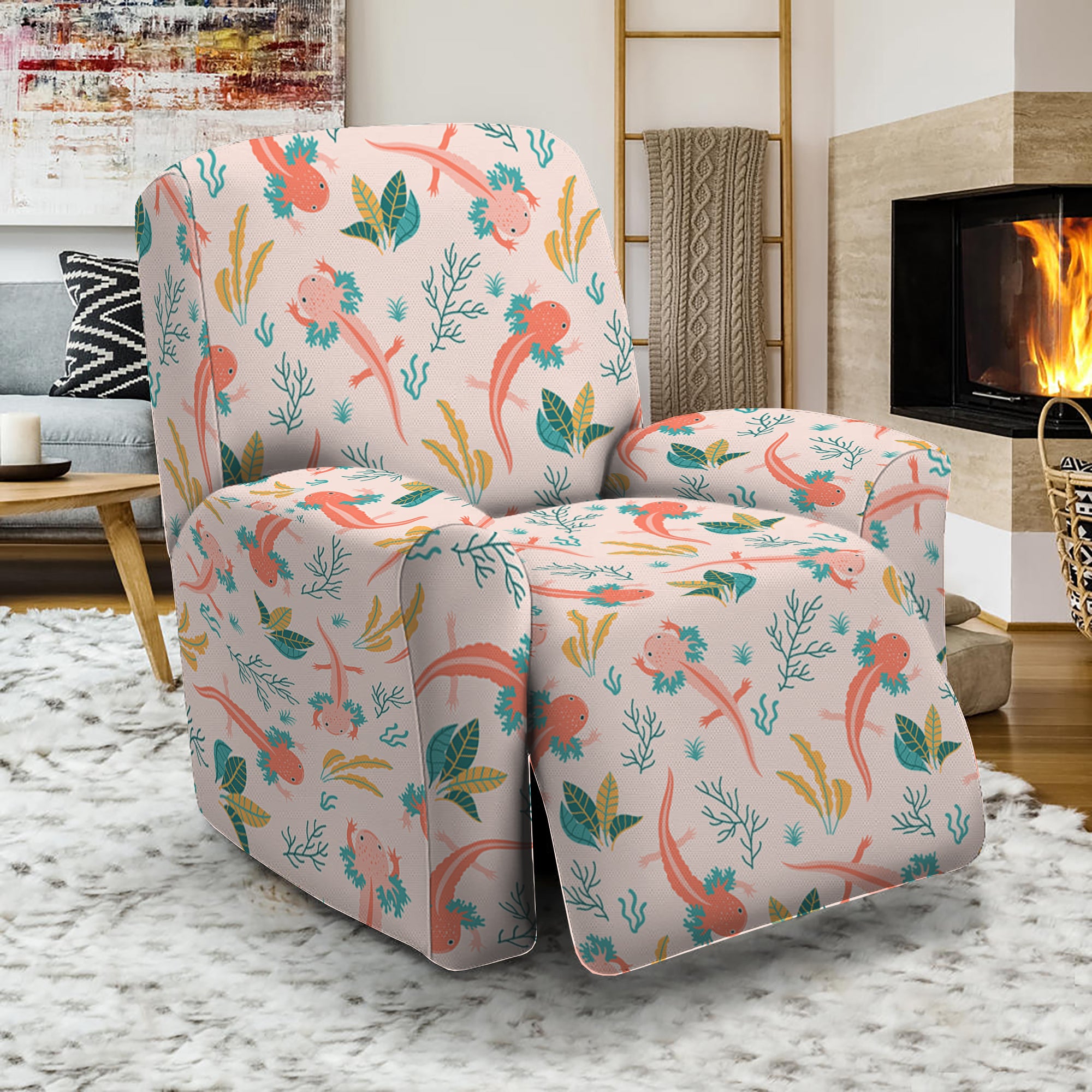 Pastel Axolotl Pattern Print Recliner Slipcover