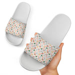 Pastel Axolotl Pattern Print White Slide Sandals