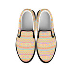 Pastel Aztec Tribal Pattern Print Black Slip On Shoes