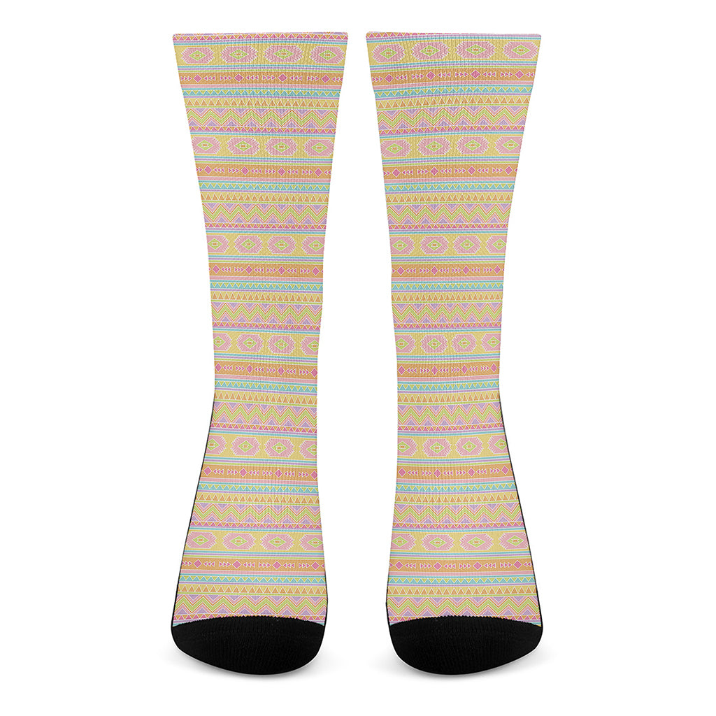 Pastel Aztec Tribal Pattern Print Crew Socks