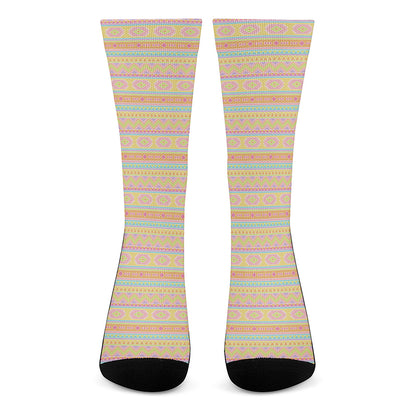 Pastel Aztec Tribal Pattern Print Crew Socks