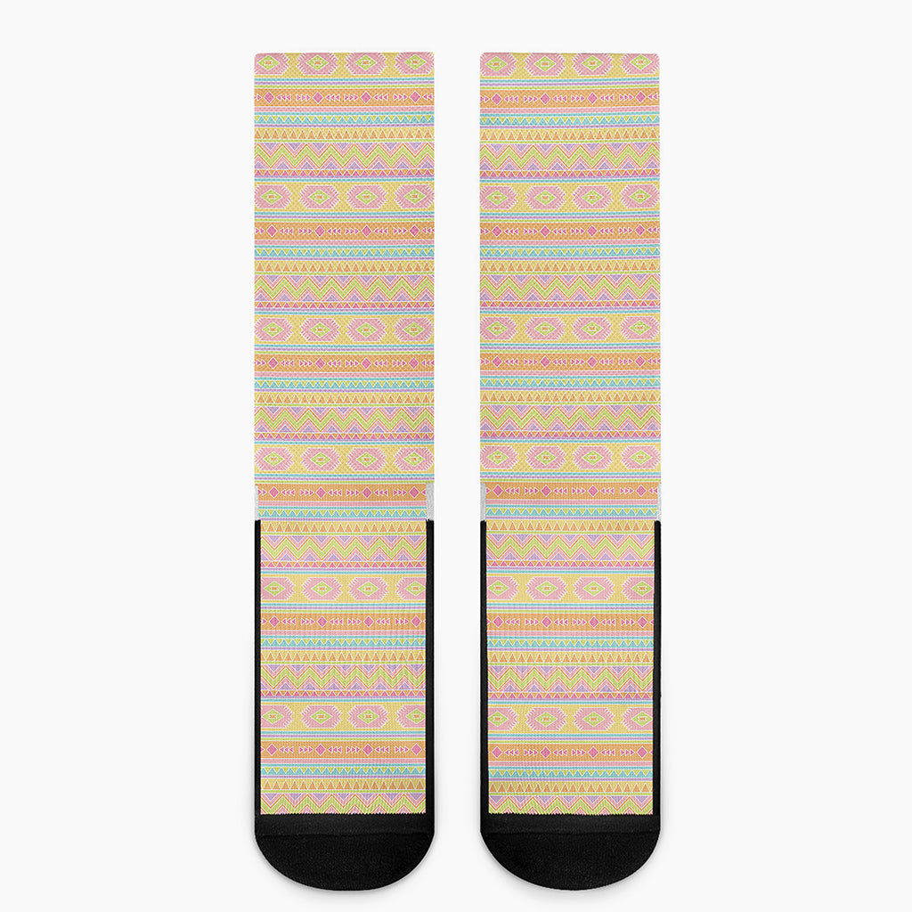 Pastel Aztec Tribal Pattern Print Crew Socks