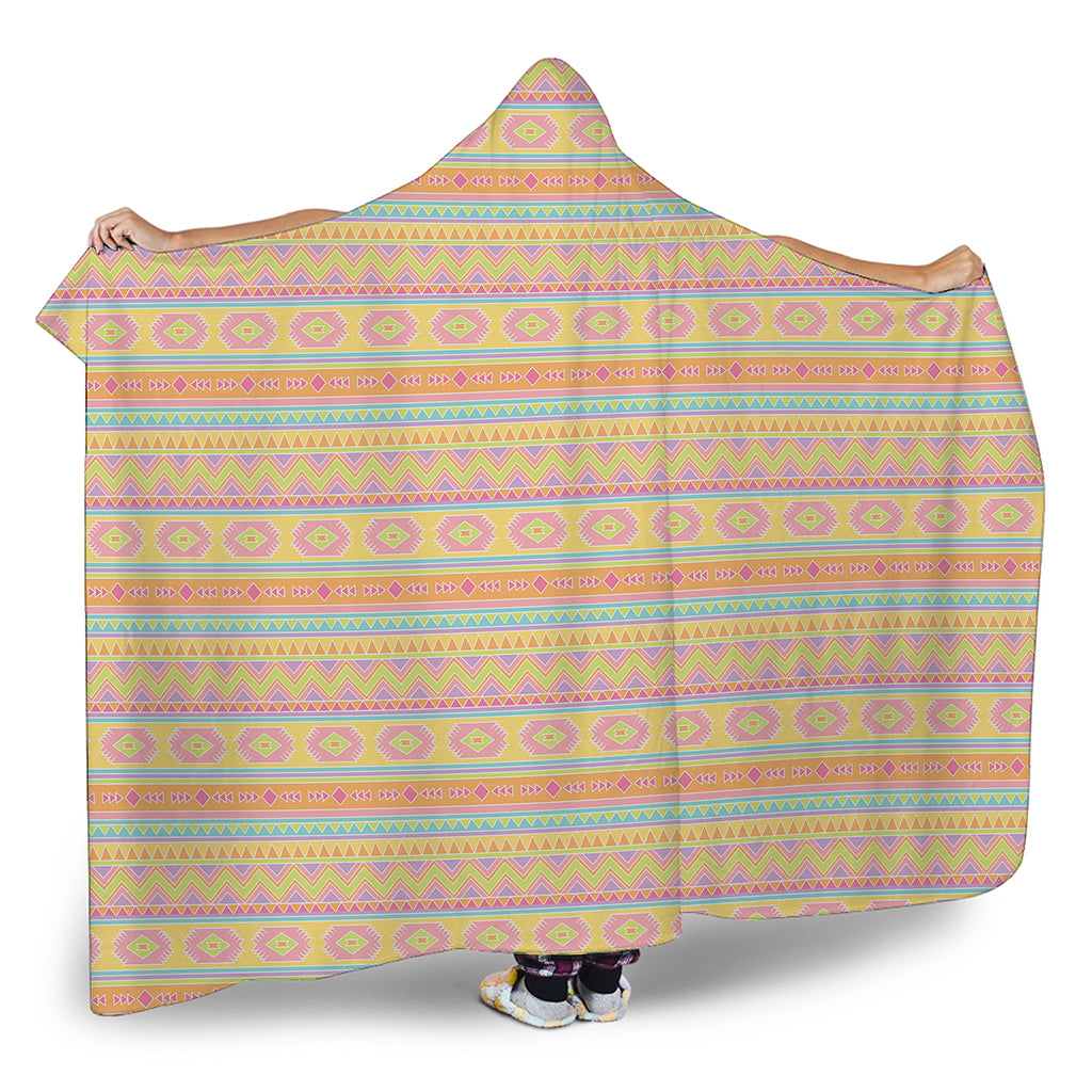Pastel Aztec Tribal Pattern Print Hooded Blanket