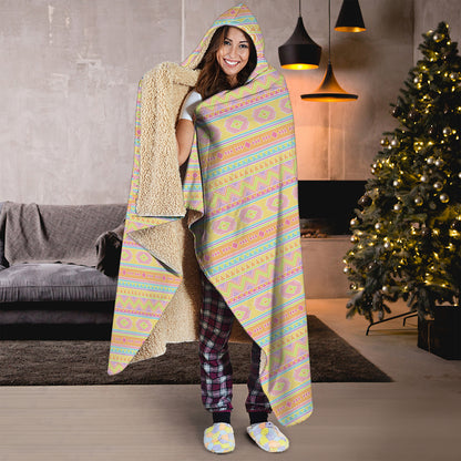 Pastel Aztec Tribal Pattern Print Hooded Blanket