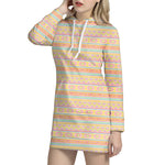 Pastel Aztec Tribal Pattern Print Hoodie Dress