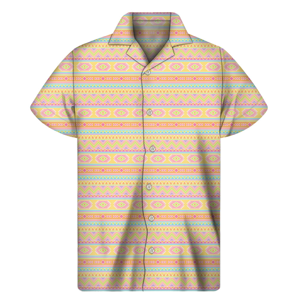 Pastel Aztec Tribal Pattern Print Men's Short Sleeve Shirt