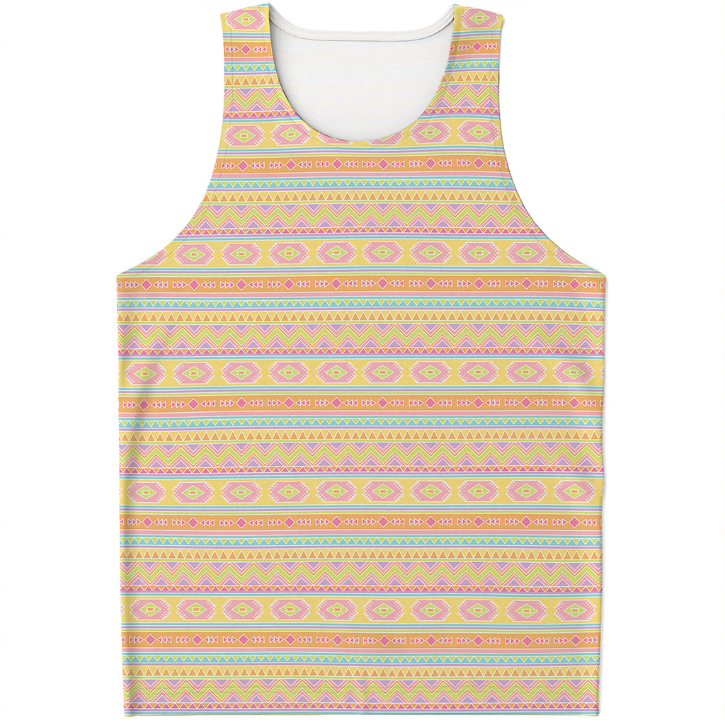 Pastel Aztec Tribal Pattern Print Men's Tank Top