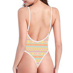 Pastel Aztec Tribal Pattern Print One Piece High Cut Swimsuit