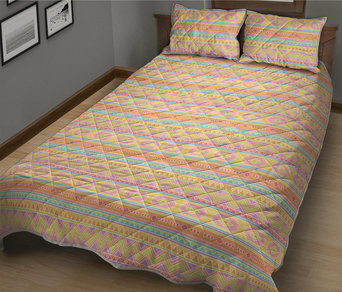 Pastel Aztec Tribal Pattern Print Quilt Bed Set