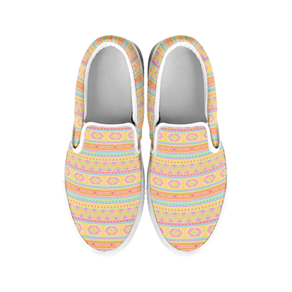 Pastel Aztec Tribal Pattern Print White Slip On Shoes