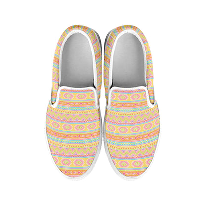 Pastel Aztec Tribal Pattern Print White Slip On Shoes