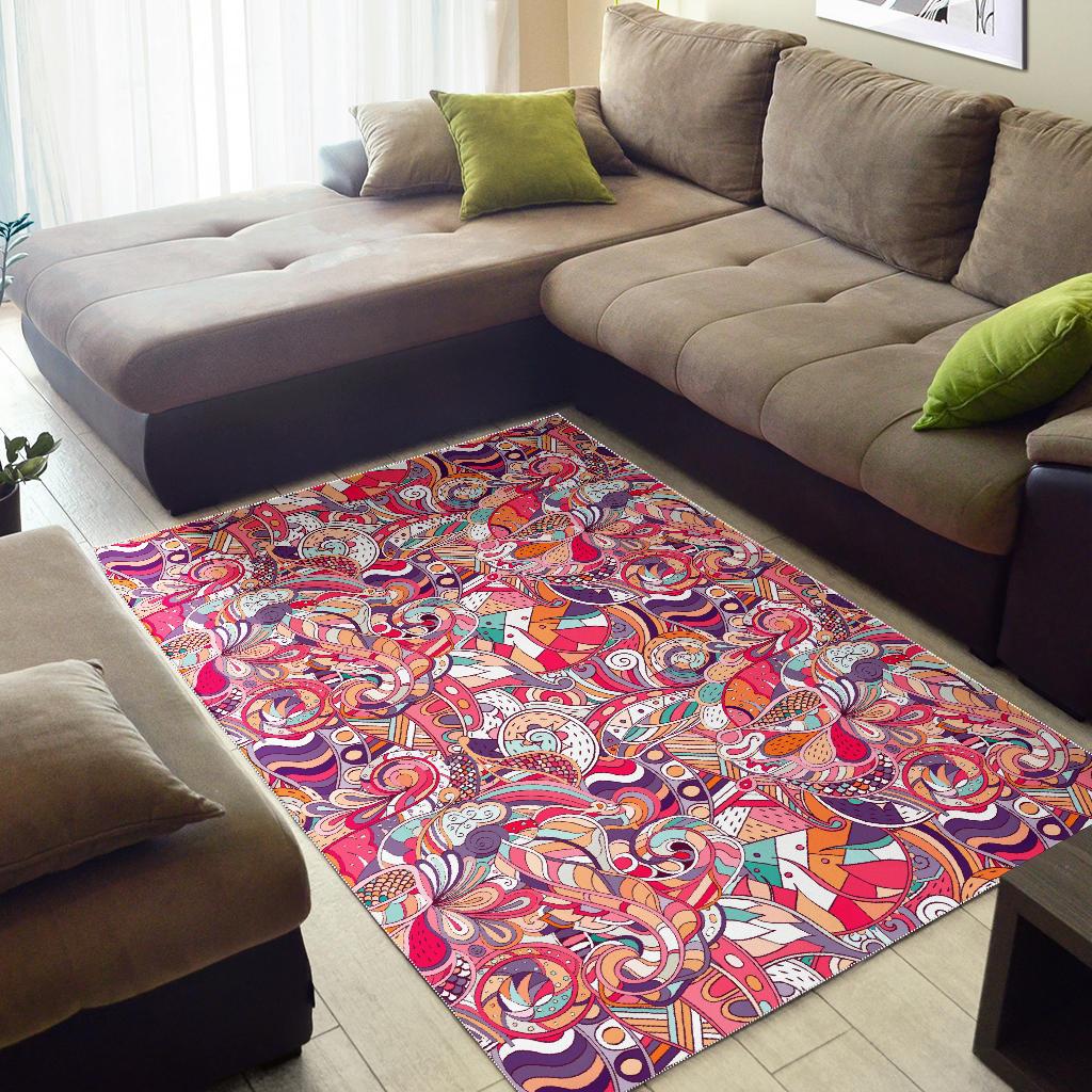 Pastel Bohemian Floral Pattern Print Area Rug GearFrost