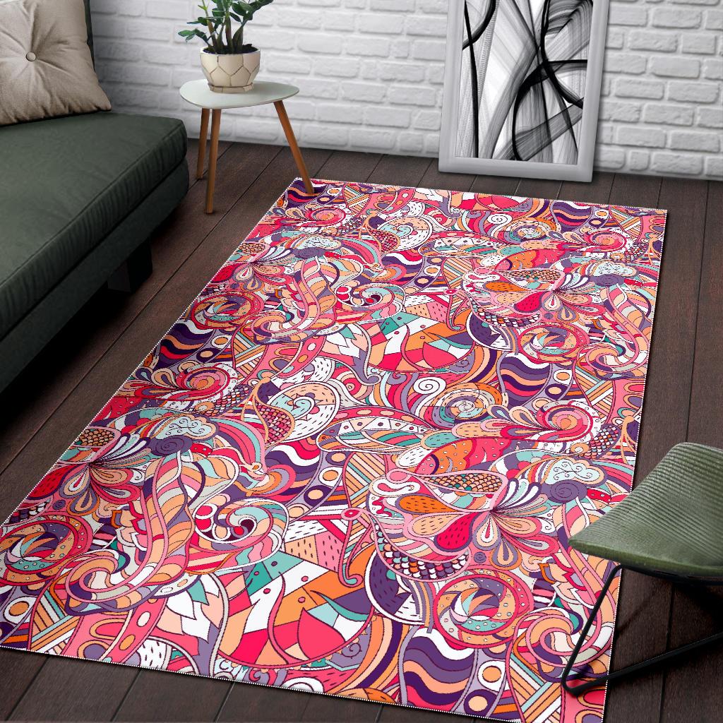 Pastel Bohemian Floral Pattern Print Area Rug GearFrost