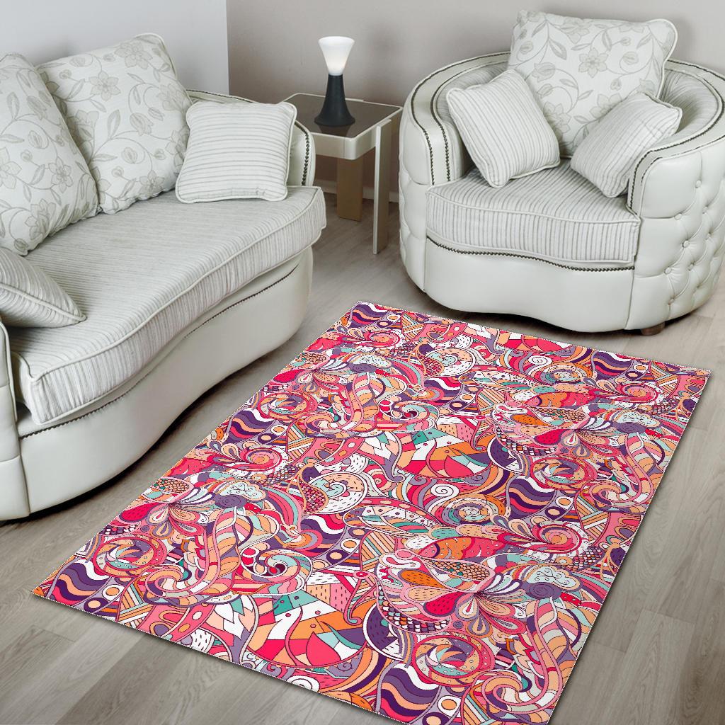 Pastel Bohemian Floral Pattern Print Area Rug GearFrost