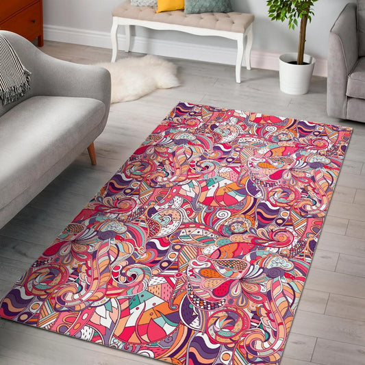 Pastel Bohemian Floral Pattern Print Area Rug GearFrost