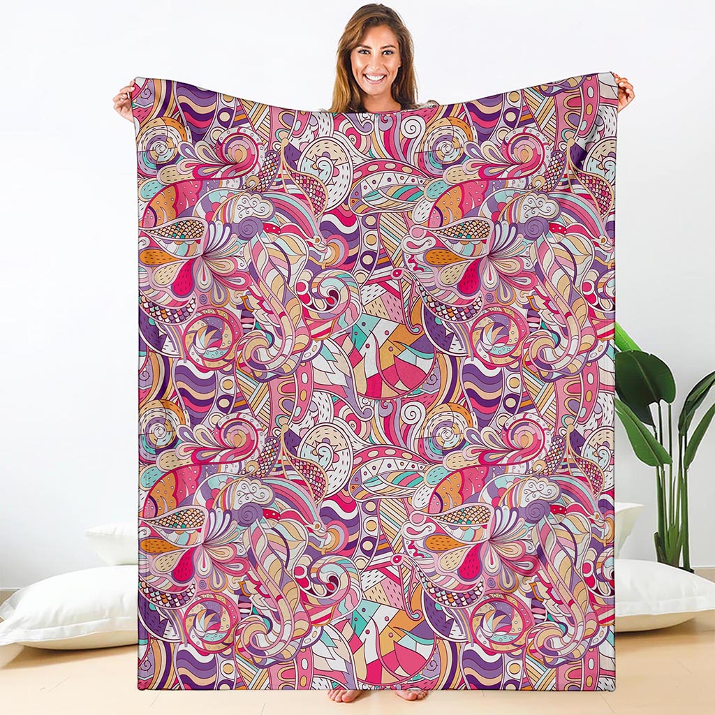 Pastel Bohemian Floral Pattern Print Blanket