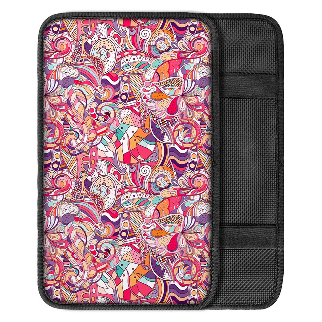 Pastel Bohemian Floral Pattern Print Car Center Console Cover