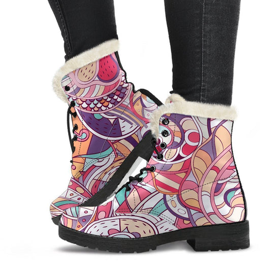 Pastel Bohemian Floral Pattern Print Comfy Boots GearFrost