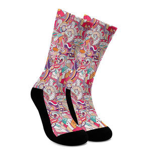 Pastel Bohemian Floral Pattern Print Crew Socks