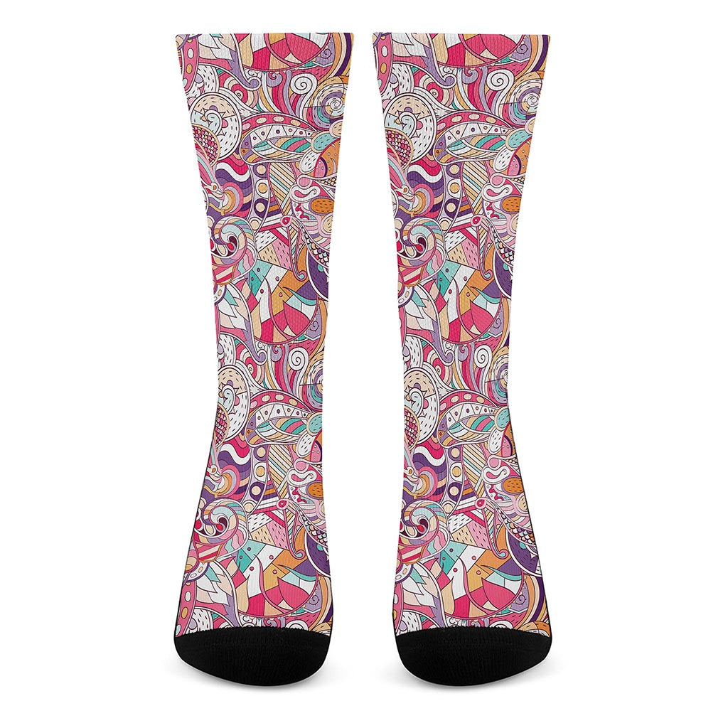 Pastel Bohemian Floral Pattern Print Crew Socks
