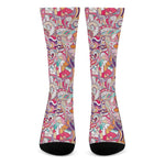 Pastel Bohemian Floral Pattern Print Crew Socks