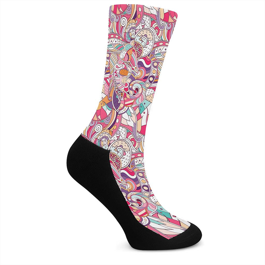 Pastel Bohemian Floral Pattern Print Crew Socks